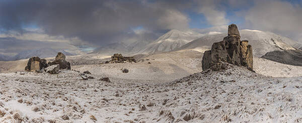 Colin Monteath Art Print featuring the photograph Limestone Boulders And Snow by Colin Monteath