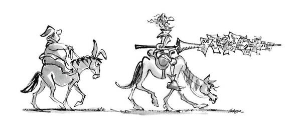 No Caption
Don Quixote Rides Along Art Print featuring the drawing New Yorker August 1st, 1988 by Lee Lorenz