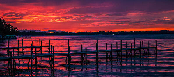 Sunset Art Print featuring the photograph Okoboji dock sunset by Lowell Monke