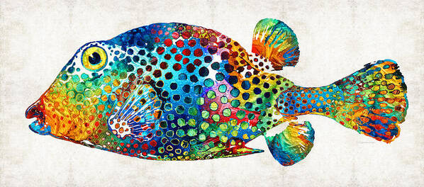 Fish Art Print featuring the painting Puffer Fish Art - Puff Love - By Sharon Cummings by Sharon Cummings