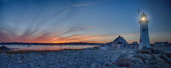 Scituate Lighthouse Art Print featuring the photograph Sunset at Scituate light by Jeff Folger