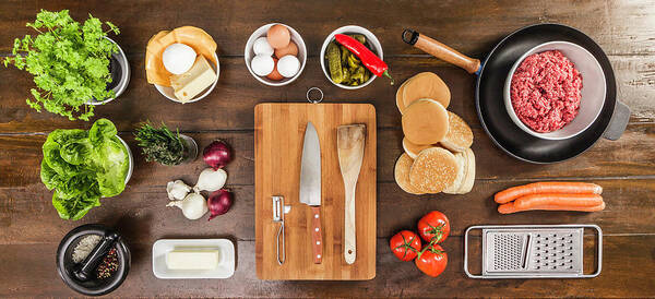 Scenics Art Print featuring the photograph Table Laid With Ingredients And Utensils by Manuel Sulzer