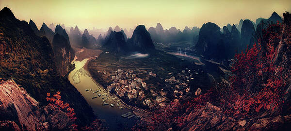 Panorama Art Print featuring the photograph The Karst Mountains Of Guangxi by Clemens Geiger