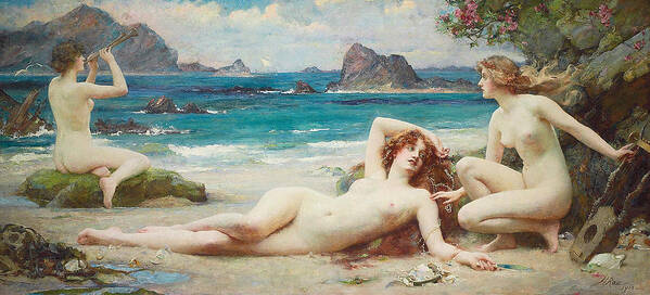 Nude Art Print featuring the painting The Sirens by Henrietta Rae