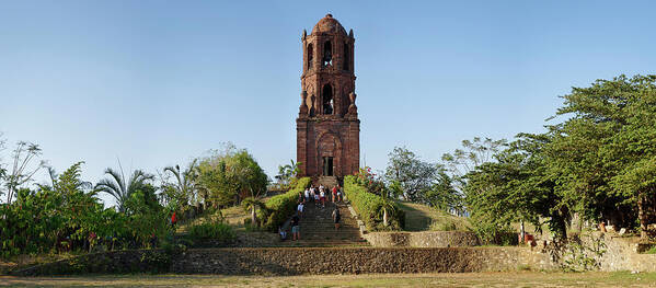 Photography Art Print featuring the photograph Tourists At Bantay Church Bell Tower by Panoramic Images