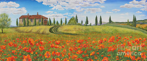 Painting Art Print featuring the painting Tuscan Poppies-JP1968 by Jean Plout