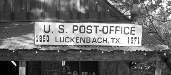 Us Art Print featuring the photograph U S Post Office Luckenbach Texas Sign bw by Elizabeth Sullivan