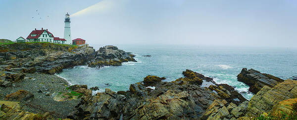 Panoramic Art Print featuring the photograph Usa, Maine, Portland, Remote Coastline by Tetra Images