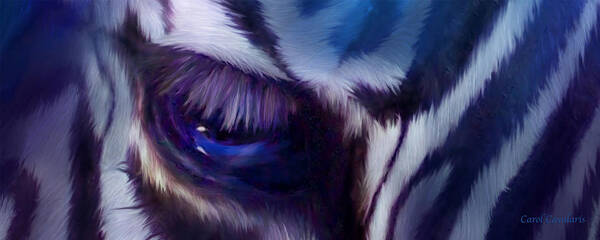 Zebra Art Print featuring the mixed media Wild Eyes - Zebra Blue by Carol Cavalaris