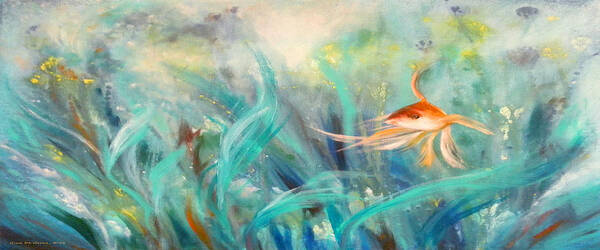 Fish Art Print featuring the painting Looking - Panoramic Painting by Gina De Gorna