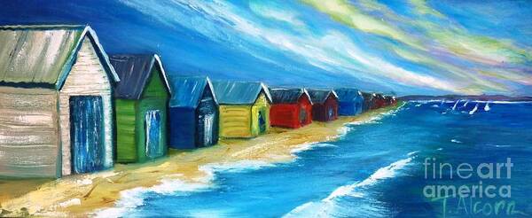 Boatsheds Art Print featuring the painting Peninsular Boatsheds by Therese Alcorn