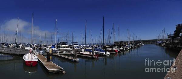San Francisco Bay Art Print featuring the photograph Red Boat Panorama by Sherry Davis