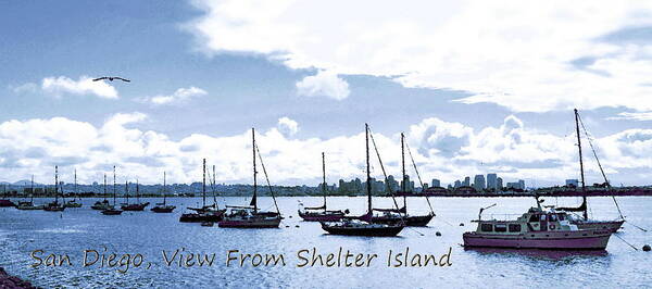 San Diego Art Print featuring the digital art San Diego View from Shelter Island by Frank Bonilla