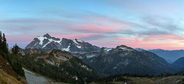 Mountains Art Print featuring the photograph North Cascades Sunset Featuring Mount Shuksan #1 by Michael Russell