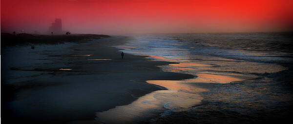 Alabama Art Print featuring the photograph Beach Walk Red Sky Panorama by Michael Thomas
