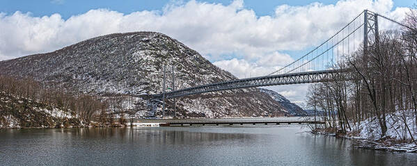 Bridges Art Print featuring the photograph Bear Mountain Bridge With April Snow by Angelo Marcialis