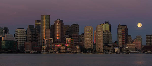 Boston Art Print featuring the photograph Boston Moonset and Sunrise by Rob Davies