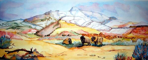 Watercolor Art Print featuring the painting Buffalo Land by Gerald Carpenter
