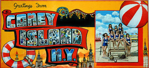 Coney Island New York Art Print featuring the painting Coney Island New York by Bonnie Siracusa