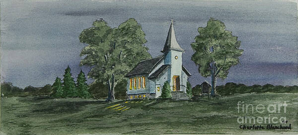 Country Church At Night Art Print featuring the painting Country Church On A Summer Night by Charlotte Blanchard