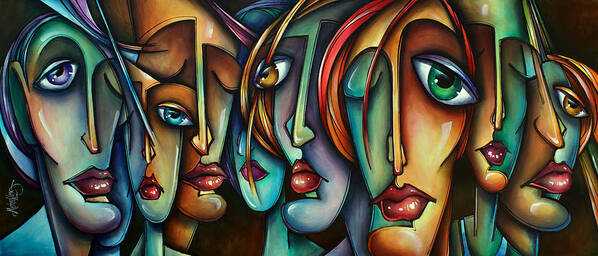 Portrait Art Print featuring the painting 'Face Us' by Michael Lang