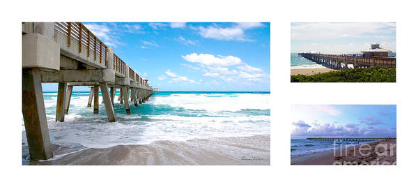 Beach Art Print featuring the photograph Juno Beach Pier Florida Seascape Collage 1 by Ricardos Creations