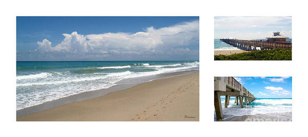 Beach Art Print featuring the photograph Juno Beach Pier Florida Seascape Collage 2 by Ricardos Creations