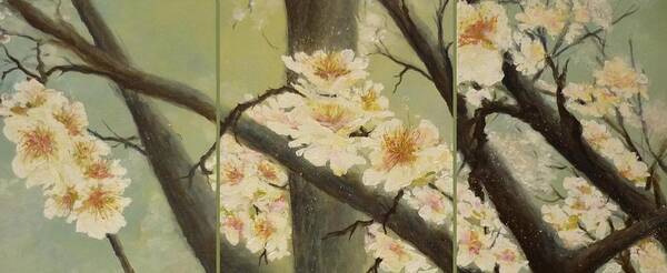 Blossom Art Print featuring the painting MistyMorningBlossom Tryptic by Lizzy Forrester