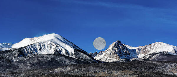 Moonset Art Print featuring the photograph Moonset Over Silverthorne Mountain by Stephen Johnson
