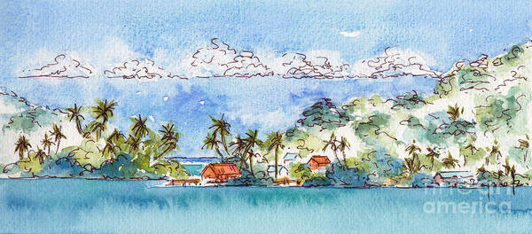 Motu Toopua Art Print featuring the painting Motu Toopua Bora Bora by Pat Katz