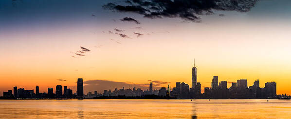 Hudson River Art Print featuring the photograph New York and Jersey City sunrise panorama by Mihai Andritoiu