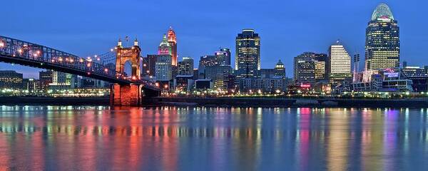 Cincinnati Art Print featuring the photograph Pano at Blue Hour in Cinci by Frozen in Time Fine Art Photography