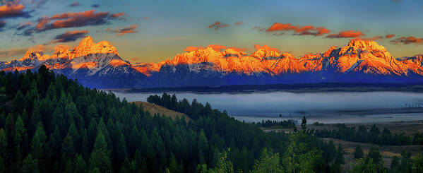 Grand Teton National Park Art Print featuring the photograph Panoramic Dawn on the Tetons by Greg Norrell
