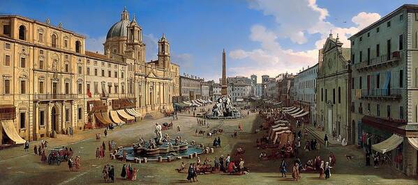 Painting Art Print featuring the painting Piazza Novona - Rome by Mountain Dreams