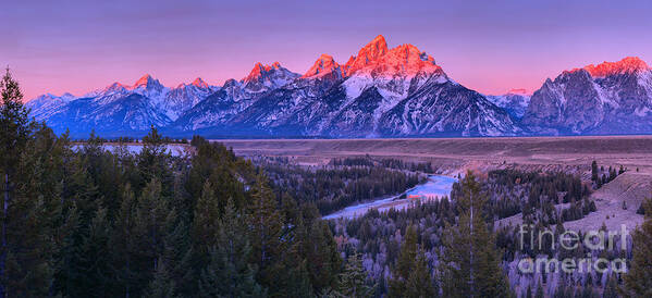 Grand Teton National Park Art Print featuring the photograph Pink Glow Over The Snake River by Adam Jewell