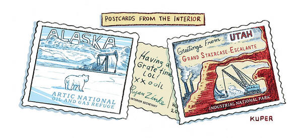 Postcards From The Interior Art Print featuring the drawing Postcards from the Interior by Peter Kuper