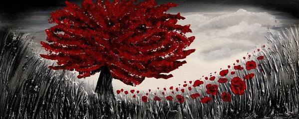 Black White And Red Art Print featuring the painting Red Tree by Amanda Dagg