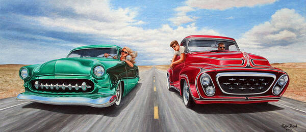 Hot Rod Art Print featuring the painting Riff Raff Race 4 by Ruben Duran