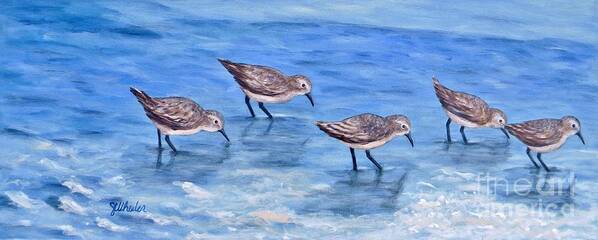 Sandpipers Art Print featuring the painting Sandpipers by JoAnn Wheeler