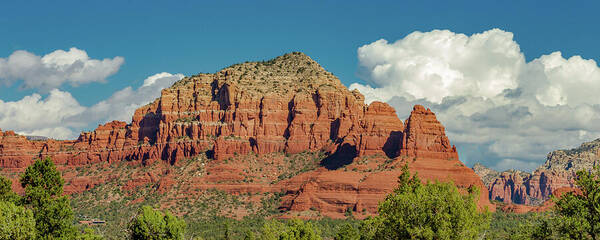 Red Art Print featuring the photograph Sedona, Rocks And Clouds by Bill Gallagher