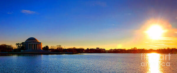 Jefferson Art Print featuring the photograph Sunset over the Jefferson Memorial by Olivier Le Queinec