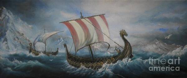 Viking Art Print featuring the painting The Vikings by Sorin Apostolescu