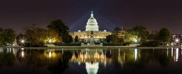 Architecture Art Print featuring the photograph US Capitol Night Panorama by Val Black Russian Tourchin