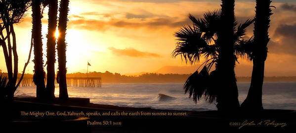 Ventura Art Print featuring the photograph Ventura California Sunrise With Bible Verse by John A Rodriguez