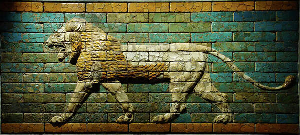 Babylonian Art Print featuring the photograph Babylonian wall tiles of lion by Steve Estvanik