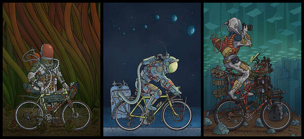 Bikes Art Print featuring the photograph Bikestronaut Triptych by EvanArt - Evan Miller