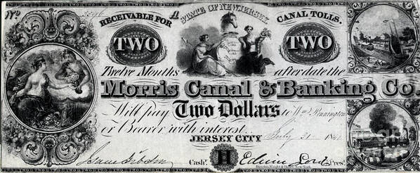 Erie Canal Art Print featuring the photograph Canal Money Issued By New Jersey by Bettmann