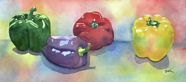 Food Art Print featuring the painting Colorful Peppers by Beth Fontenot
