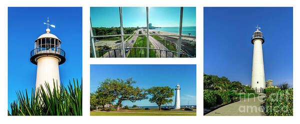 Biloxi Art Print featuring the photograph Grand Old Lighthouse Biloxi MS Collage A1b by Ricardos Creations