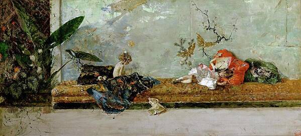 Maria Fortuny Art Print featuring the painting Mariano Fortuny Marsal 'The painter's children, Maria Luisa and Mariano, in the Japanese Room',1874. by Mariano Fortuny y Marsal -1838-1874-